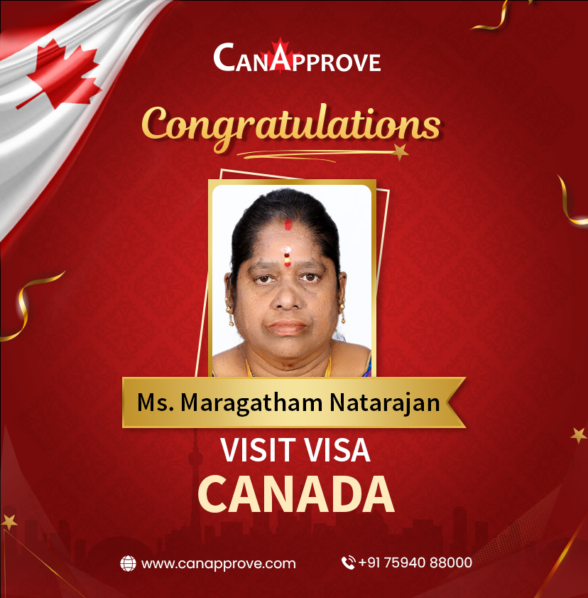 We're extremely happy to share Ms. Maragatham Natarajan has successfully obtained her Canada Visit Visa.

Team CanApprove wishes you all success in your future endeavors.

#canadavisa #visitvisa #explorecanada #canadavisitvisa #toronto #discovercanada #canadatourism #visaservices