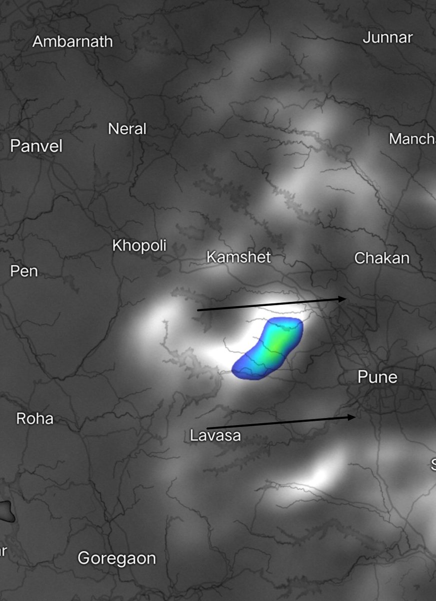 #PuneWeather Update

Some cloud developments seen near #Pune
This may give a short duration moderate shower with winds🌧️ in Pimpri, Kothrud, Wagholi, Kondhwa, Hadapsar, Shivaji Nagar and more parts of city in next 20-45 mins.

#PuneRains

Hit/Miss chances of t-storm⚡ seen in…