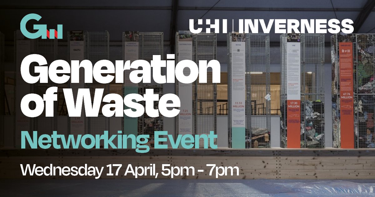 We will be hosting a networking event run by Generation of Waste tomorrow (Wed 17 April), 5pm-7pm, at our main campus. 👥 The event aims to encourage conversation & will share the work of local practitioners, designers & businesses. Find out more: inverness.uhi.ac.uk/events/generat…