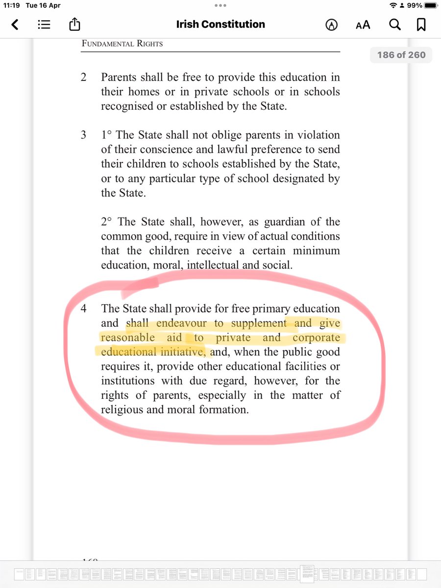 The Constitution guarantees the right to have religious schools, it does not give any right for fully state funded religious schools. The Constitution does give the state the right to regulate what is taught in schools.