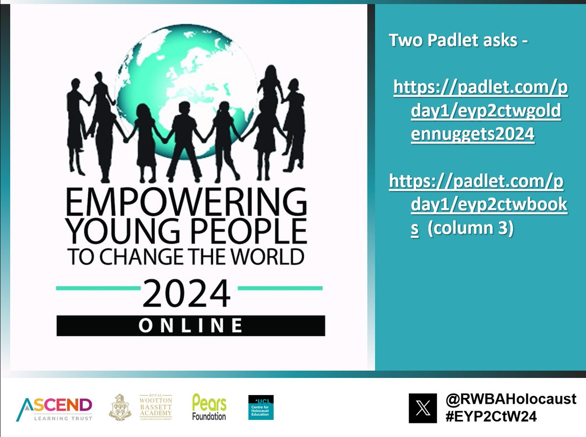 The first of our #EYP2CtW24 online conference sessions is underway! Both contributors & delegates, pls complete our two Padlet asks - links ⬇️ We want to gather & share the collective wisdom across our series, so pls add Golden Nuggets & a Book recommendation. RT @AscendLT