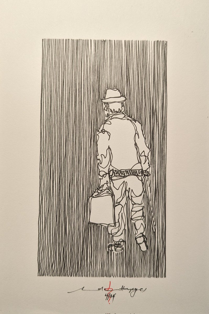 RevHappiness's tweet photo. Walking Home From the Record Store
Felt pens on A5 paper
For sale. Make an offer. Cover postage and the cost of a doughnut 6-pack
#ContinuousLineDrawing
#SingleLineDrawing #SingleLineSketch #LineDrawing #Staedtler #StaedtlerPens #Artline #ArtlinePens #MakeSomething #MakeArt https://t.co/b61OwPo5Hs