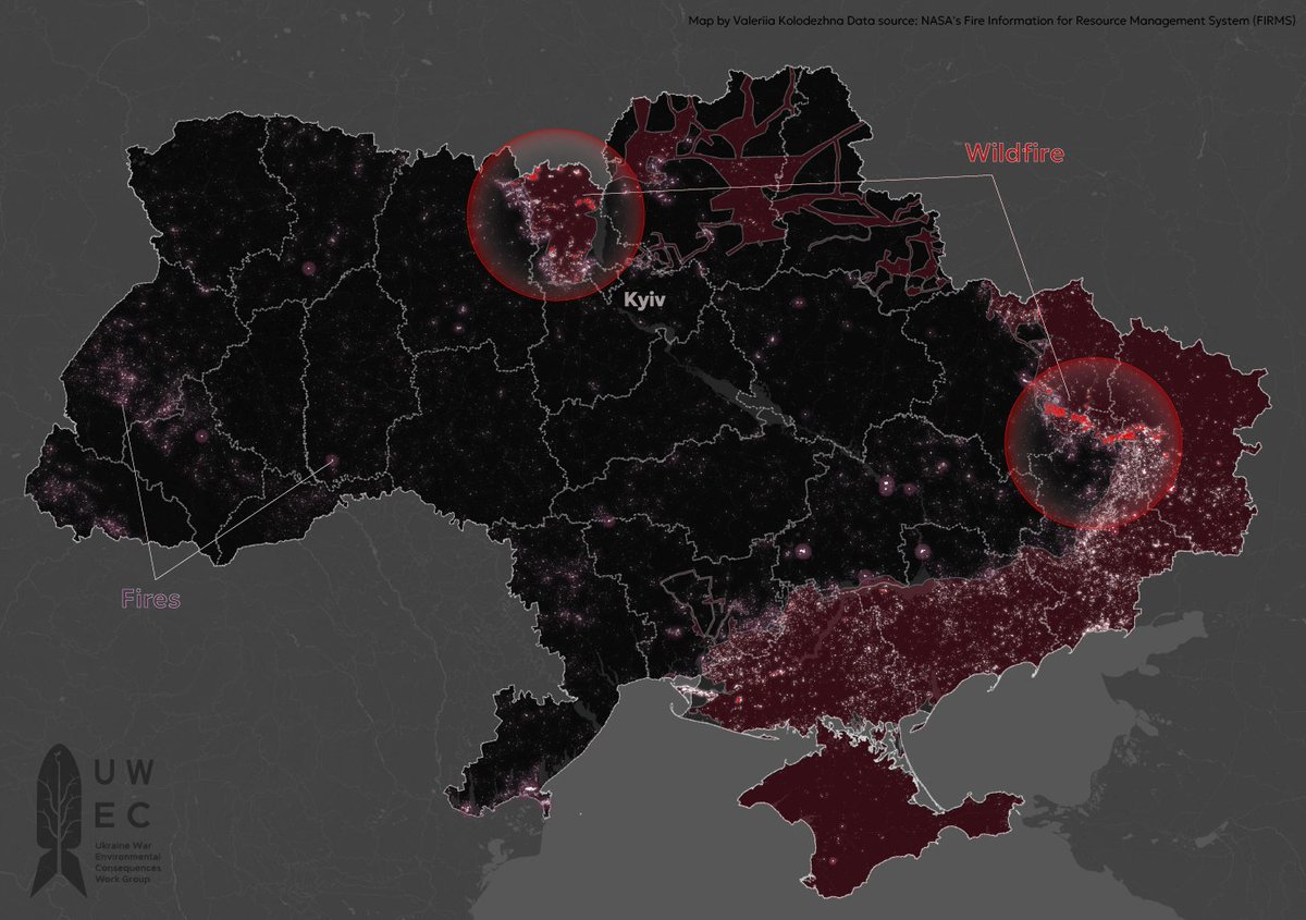 1/ Flames of war: How #Ukraine lost over 1,000 square kilometers of #forest. This article presents the results of a recent UWEC investigation into forest #fires in Ukraine: uwecworkgroup.info/flames-of-war-…