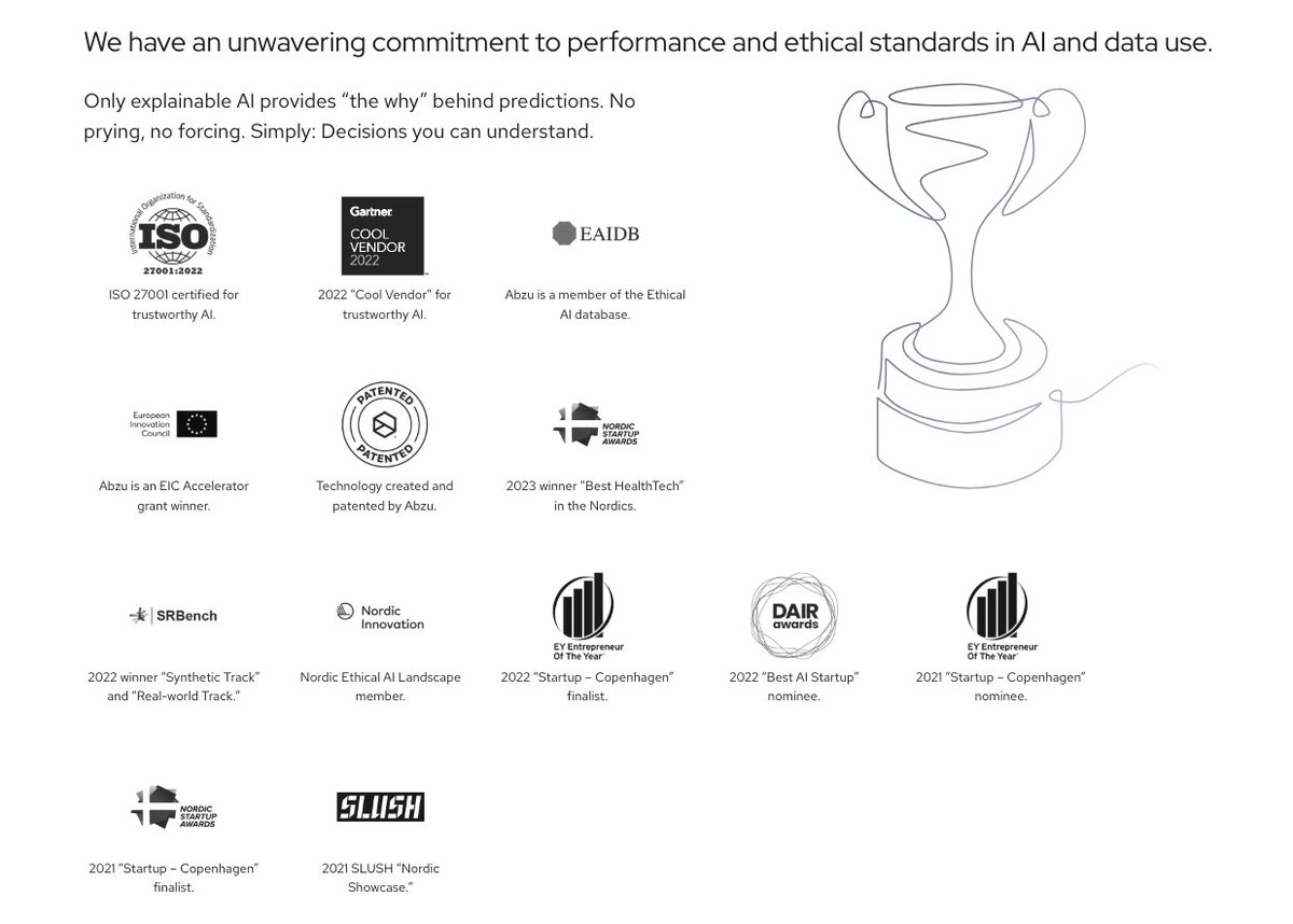 Abzu (@abzuai) on Twitter photo Award-winning AI for performance and explainability. You can learn more 👇 🏆
abzu.ai/awards/ Award-winning AI for performance and explainability. You can learn more 👇 🏆
abzu.ai/awards/