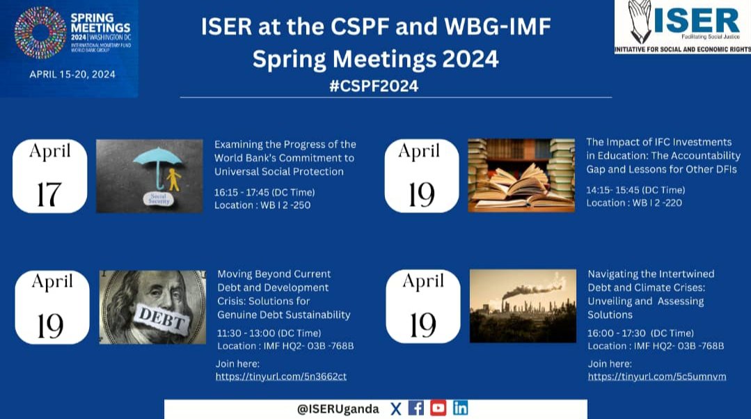 It's that time of year! @WorldBank @IMFNews spring meetings. 

It shouldn't be business as usual.
See what we ask the @WorldBank @IMFNews to prioritise: #debt #ClimateCrisis #SocialProtection and #education 

We demand  quality public services #ReclaimPublicServices @ISERUganda