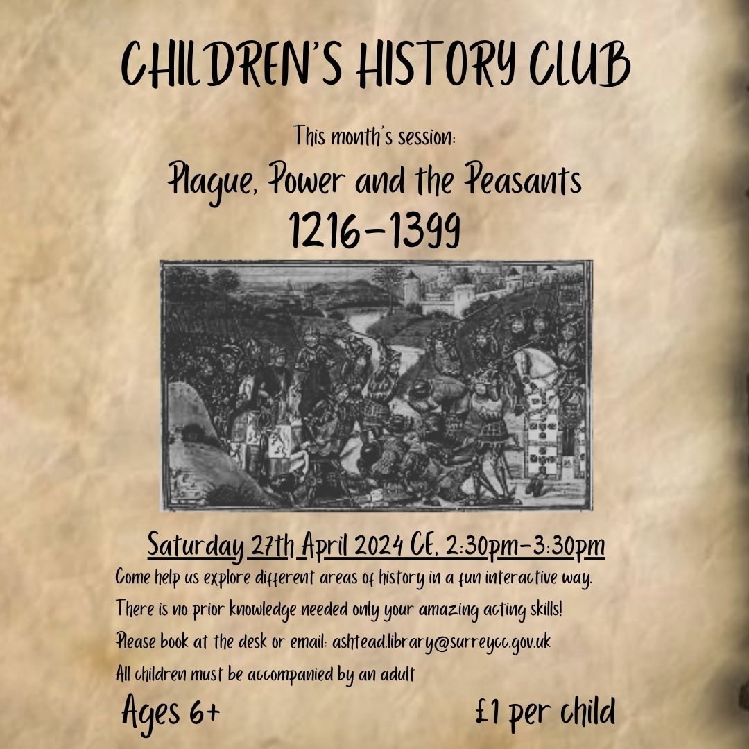We still have a few spaces left for our next history club - book at the desk or email ashtead.library@surreycc.gov.uk. Fun and educational, what's not to love?! <a href="/SurreyLibraries/">Surrey Libraries UK</a>