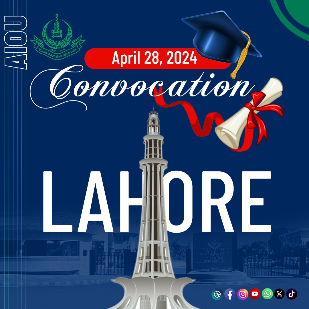 Get ready to celebrate your success in Lahore...! #ConvocationCelebration #highlights #CountdownToSuccess #AIOUConvocation #GraduationDay #CelebrateSuccess #aiou #Convocation2024 #AIOUConvocation2024 #aiounews #aiouactivities #aioustudents #aiouupdates #aiougraduate #lahore