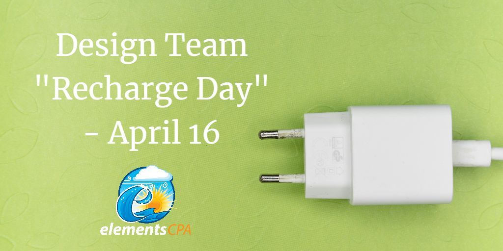 elementscpa's tweet image. Quick note that ElementsCPA HQ will be closed Tue, Apr 16 for a "Recharge Day" from tax season ...

Then back Wed, Apr 17 to continue helping the #entrepreneurs we serve design businesses they love!

#DesignWithElements #PowerYourCreativity