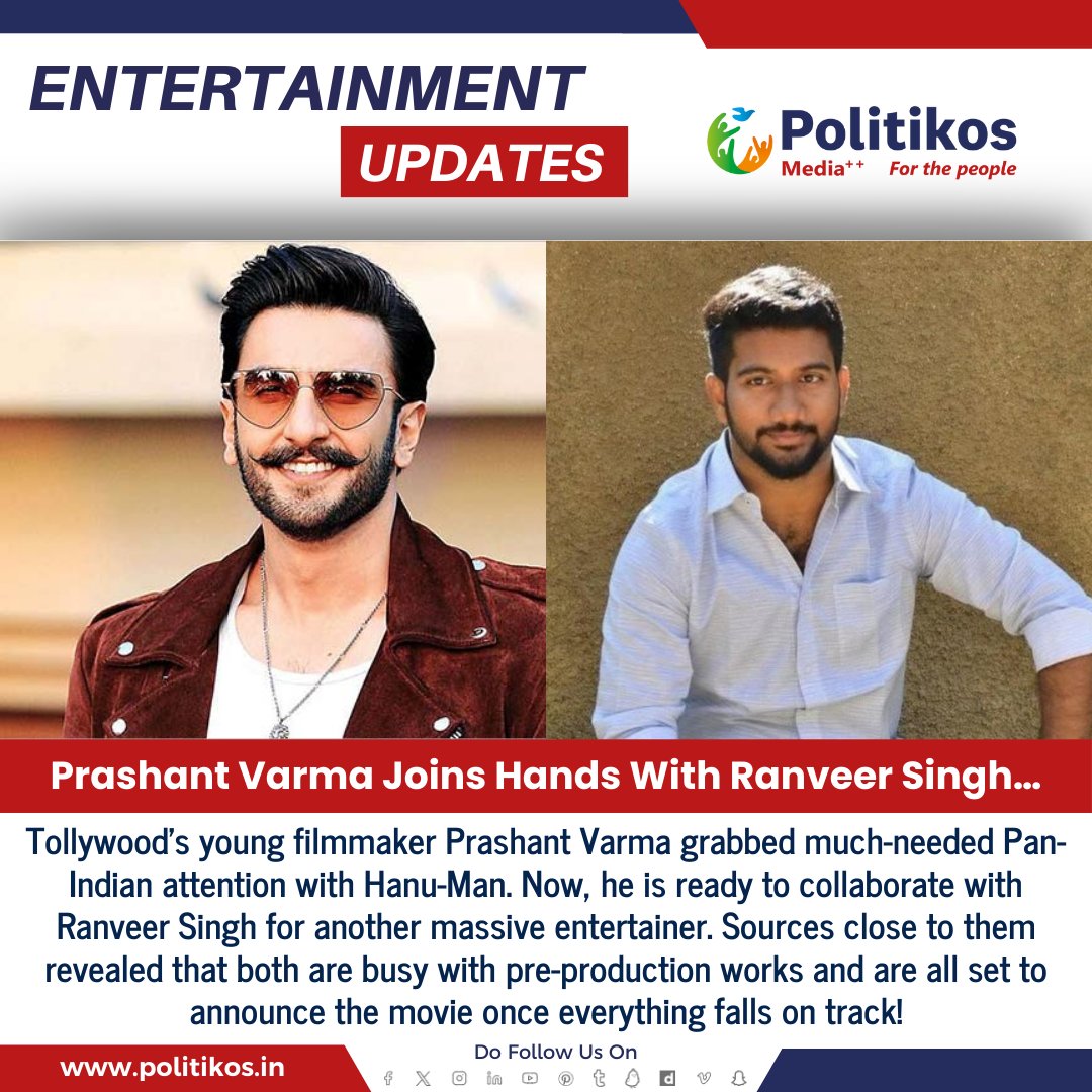 Prashant Varma Joins Hands With Ranveer Singh…
#Politikos
#Politikosentertainment
#PrashantVarma
#RanveerSingh
#Collaboration
#EntertainmentNews
#Bollywood
#Tollywood
#FilmIndustry
#NewProject
#ExcitingNews
#CelebrityCollaboration