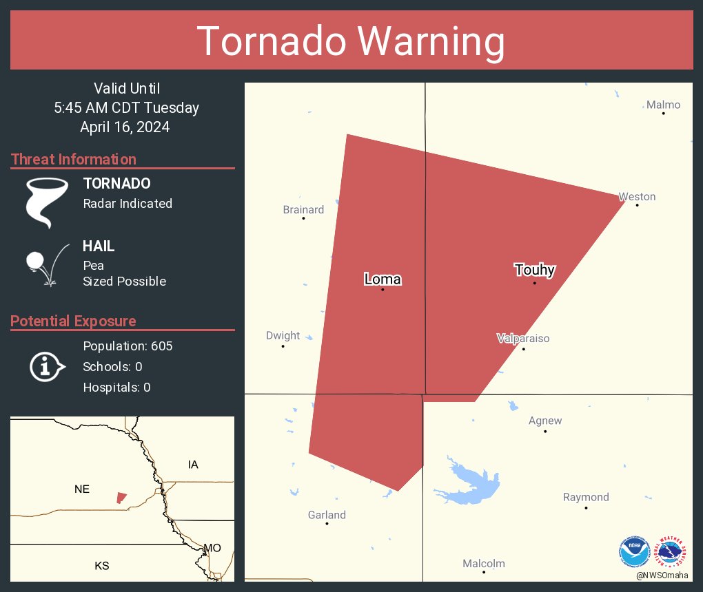 Tornado Warning including Touhy NE and Loma NE until 5:45 AM CDT