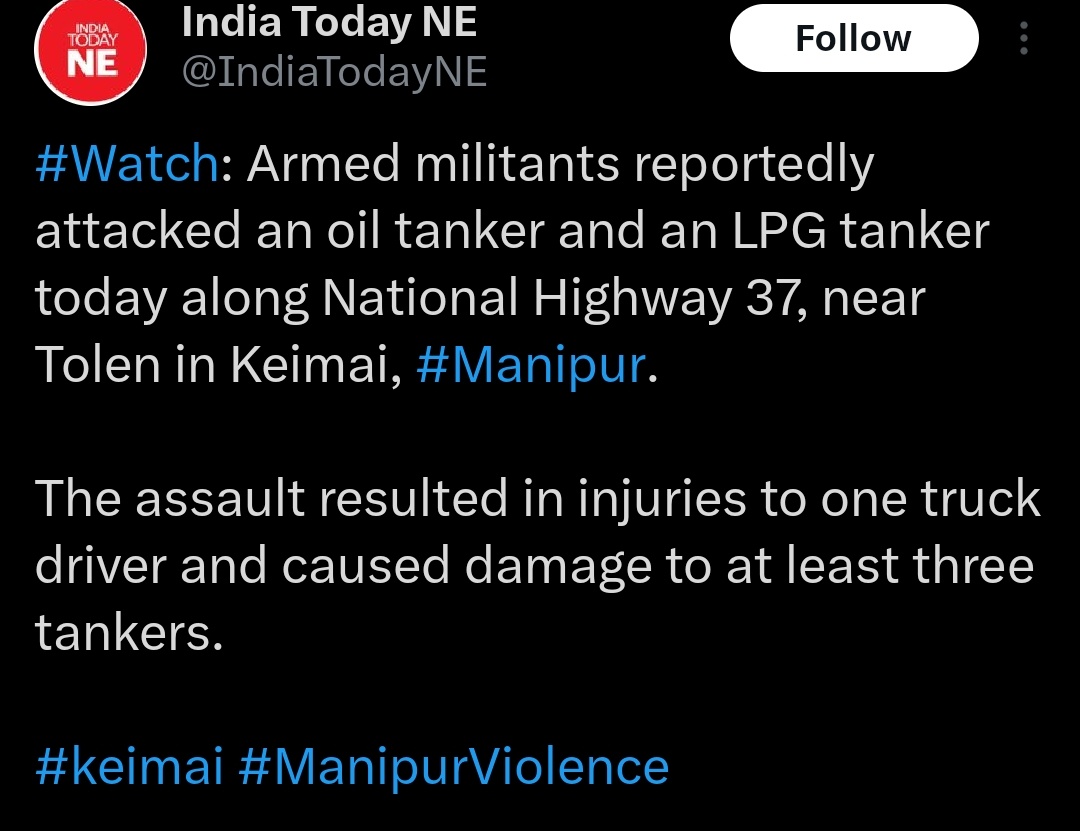 16/04/2024 This is a notification to remind people not to make baseless accusations and to refrain from linking #Kuki_Zo to today's regrettable oil tanker incident is essential, especially since there's no indication of their involvement. #Manipur, abundant fake news peddlers.
