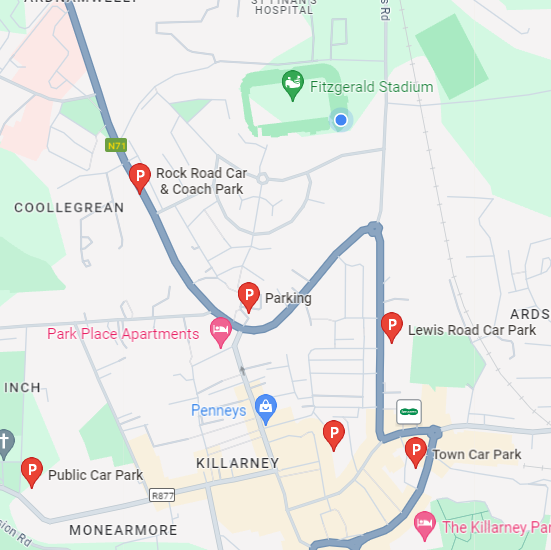 🚗 #MatchDay Parking Alert for Fitzgerald Stadium! 🏟️ Expect traffic & plan ahead. 🚦 🅿️ Parking: New Street, Glebe, Fair Hill, High Street, Rock Road, Lewis Road🗺️ Check the map for best options. Enjoy the game! #KerryGAA