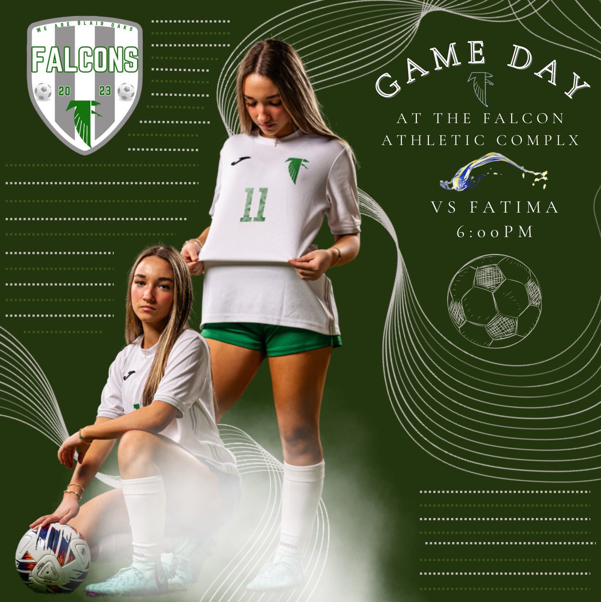 💚Game. ⚽️ Day. 🤍 Varsity only ⏰ 6:00pm kickoff 📍 Falcon Athletic Complex ➡️ Fatima #SoccerSquad2 #WeAreBlairOaks #MOsoccer @ClayCrouch3 @bmeldrumBO @WeAreBlairOaks @actionjaxon05 @midmosports @NTsports