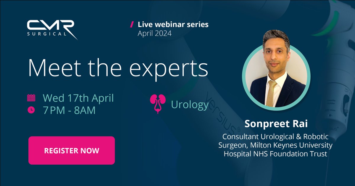 This week we kick-off our 'Meet the Experts' webinar series! Join us at 7pm tonight to hear from @WestHertsNHS's @vanashpatel, and at 7pm tomorrow night to hear from @MKHospital's @SonpreetRai as they share their experiences using #Versius. Register here: bit.ly/3JgY8iy