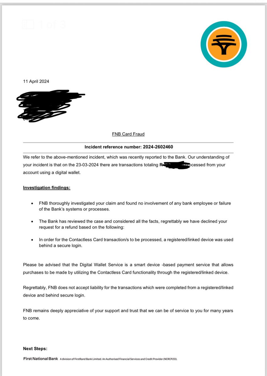 Obadiretse's tweet photo. @FNBSA what on earth is happening with your banking system. There were fraudulent transactions that occurred in my account a few days ago. I reported the incident almost immediately. The app did not allow for me to report, then I resorted to call the department.

#sizwe 
#musa https://t.co/oib2YAtiEz