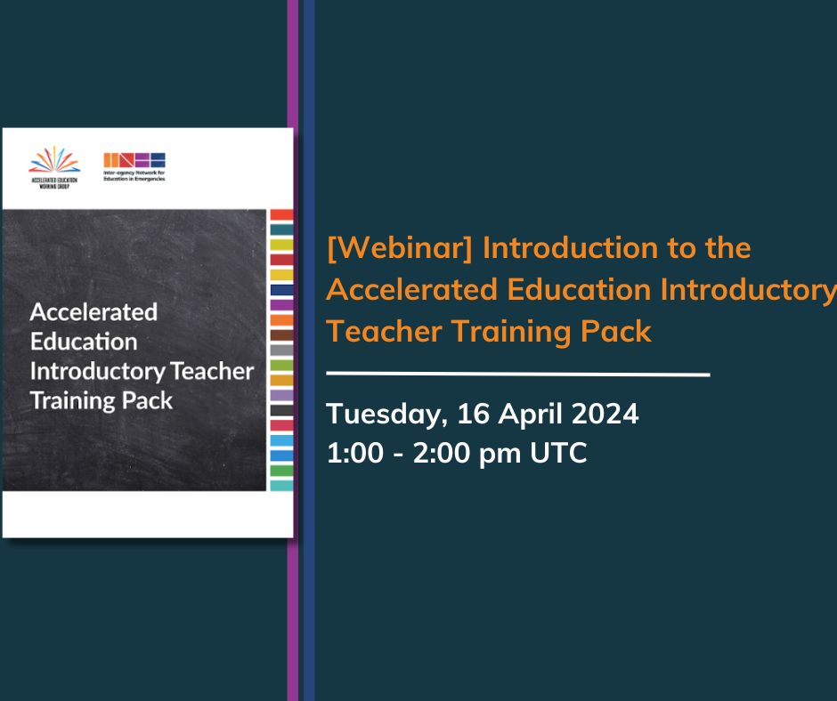 starting soon! Introduction to the Accelerated Education Introductory Teacher Training Pack. Join us for an orientation on the teacher training pack, and hear insights from its roll out in Nigeria and Somalia. rescue.zoom.us/webinar/regist…
