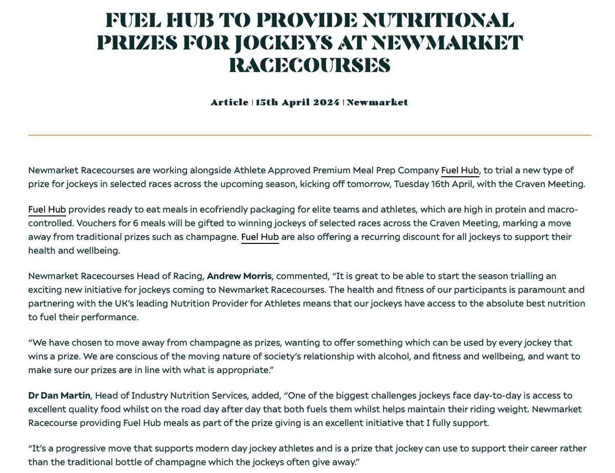 Excellent initiative to trial this. Glad I could facilitate the early conversations and hope it’s something that the winning jockeys enjoy. 🍱