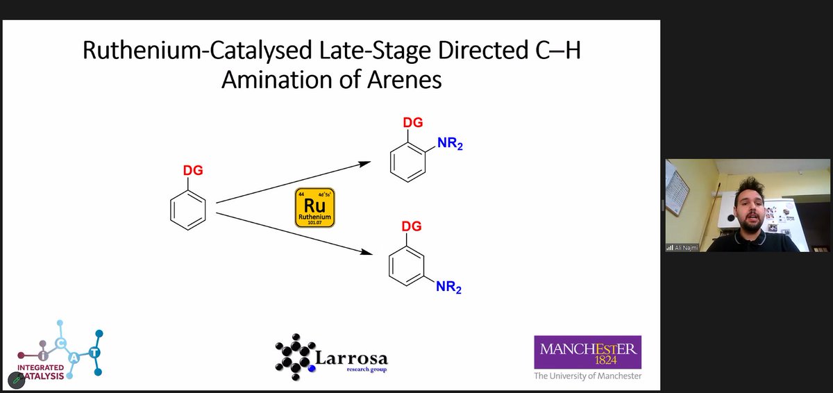 Integrated CATalysis (iCAT) CDT (@icat_cdt) on Twitter photo Challenging project, from Ali Najmi at the <a href="/LarrosaGroup/">The Larrosa Group</a>. Very much looking forward to the development of this research!
#EPSRC #CDT #iCAT Challenging project, from Ali Najmi at the <a href="/LarrosaGroup/">The Larrosa Group</a>. Very much looking forward to the development of this research!
#EPSRC #CDT #iCAT