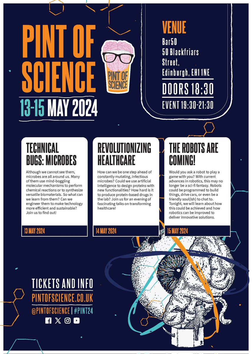 If you're in #Edinburgh this May, why not pop along to @pintofscience to learn about some of the ways current research is revolutionising healthcare? Join us on May 14th for a 🍺 and some 🧪, and find out how I'm trying to make peptide drugs more sustainably! #pint24 #TechMeOut