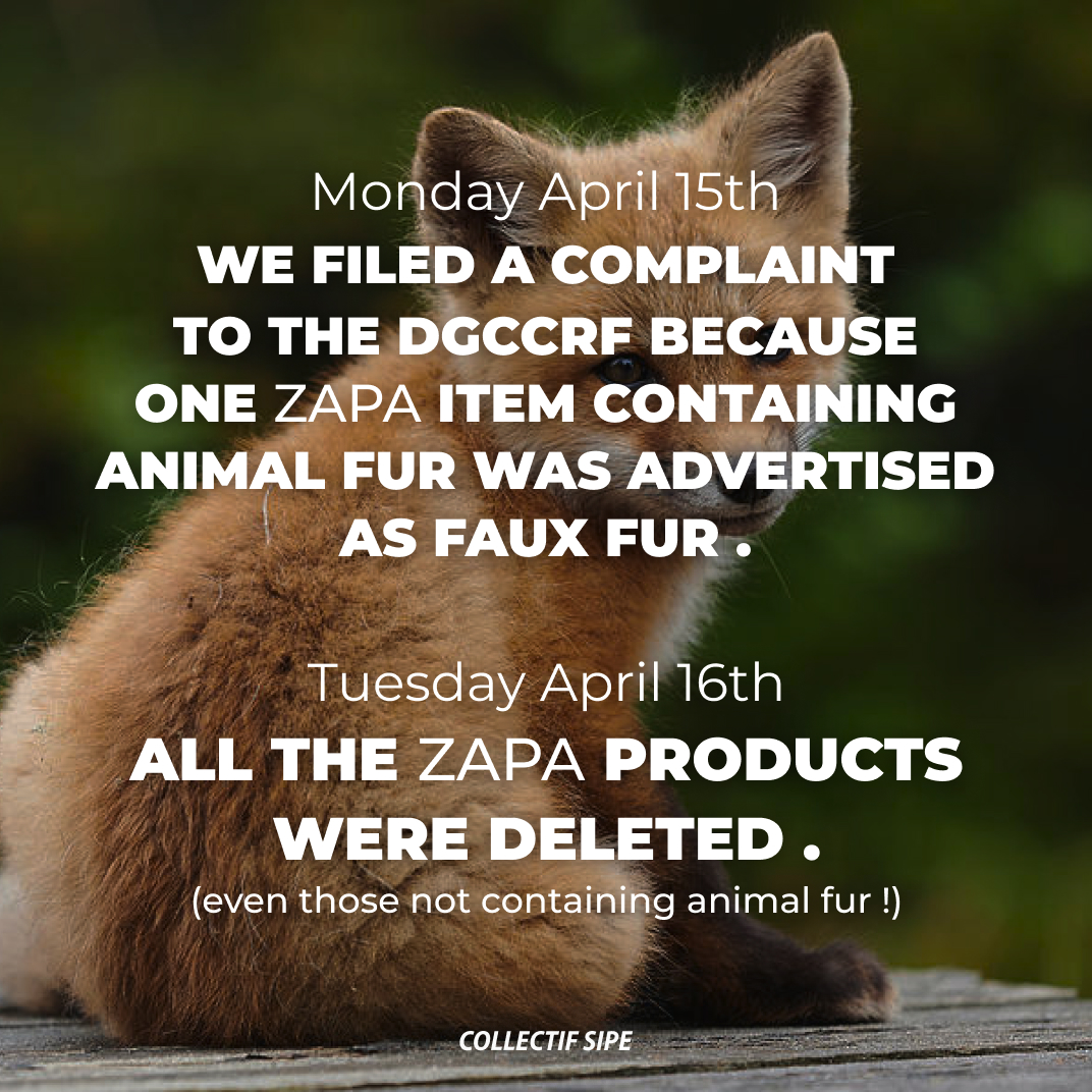 collectifsipe's tweet photo. Sorry (not really) #ZAPA ! If you had a Fur Free policy, this wouldn't have happened ! 🤷♀️ You know what you have to do ! ✌
@Galeries_Laf , we're still waiting for you to commit to banning animal fur permanently!
#GaleriesLafayette #ZAPA #CollectifSIPE #Fourrure #Fur https://t.co/KshTicdlqq