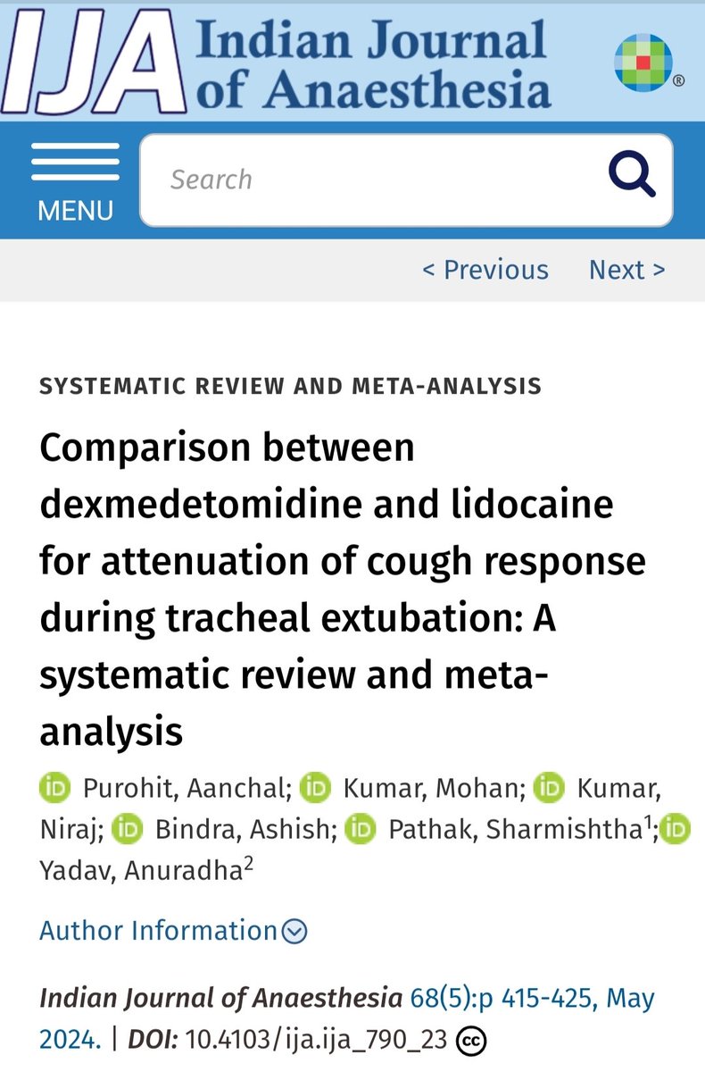 ✅Dexmed vs Lignocaine for cough suppression for airway!!! management .. 🔊Which One ??? Read this meta-analysis journals.lww.com/ijaweb/fulltex…