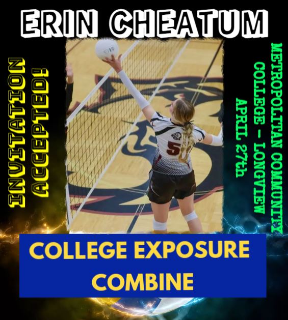 We are excited to announce that Erin Cheatum, a '25 Middle Hitter from Sunrise Christian Academy, has accepted our invitation to compete in the Exposure Combine at @MCCKC_Athletics on April 27th!