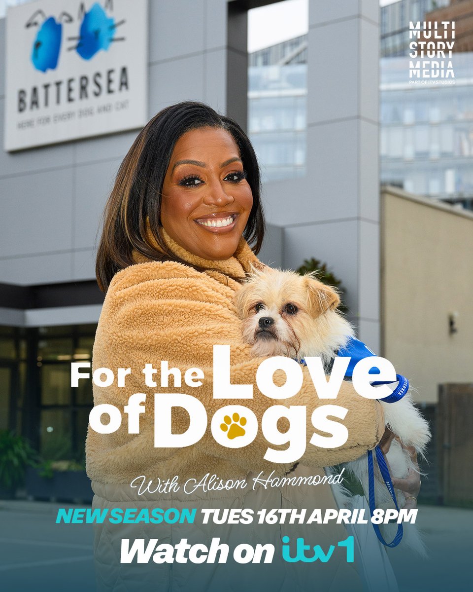 For The Love Of Dogs is back on your screens tonight💙🐾 Join @AlisonHammond at @Battersea_ for a brand new series, tonight at 8pm on ITV🐶