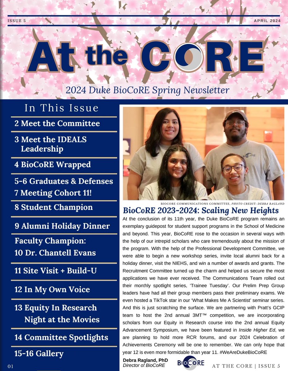 Duke BioCoRE Program (@dukebiocore) on Twitter photo We’re delighted to share the latest issue of ‘At the Core’! Once again, <a href="/ViannaGMartinez/">Vianna Martinez (she/her)</a> <a href="/ScienceKavya/">Kavya Raghunathan (she/her)🧫🧬🧠</a> <a href="/DewarsEnya/">Enya Dewars 🇵🇭🇯🇲</a> & #DaseanNardone have created a wonderful edition! Please take a looksee: duke.is/atthecore24
<a href="/DukeMedSchool/">Duke University School of Medicine</a> <a href="/DukeGradSchool/">Duke Graduate School</a>
duke.is/atthecore24 We’re delighted to share the latest issue of ‘At the Core’! Once again, <a href="/ViannaGMartinez/">Vianna Martinez (she/her)</a> <a href="/ScienceKavya/">Kavya Raghunathan (she/her)🧫🧬🧠</a> <a href="/DewarsEnya/">Enya Dewars 🇵🇭🇯🇲</a> & #DaseanNardone have created a wonderful edition! Please take a looksee: duke.is/atthecore24
<a href="/DukeMedSchool/">Duke University School of Medicine</a> <a href="/DukeGradSchool/">Duke Graduate School</a>
duke.is/atthecore24