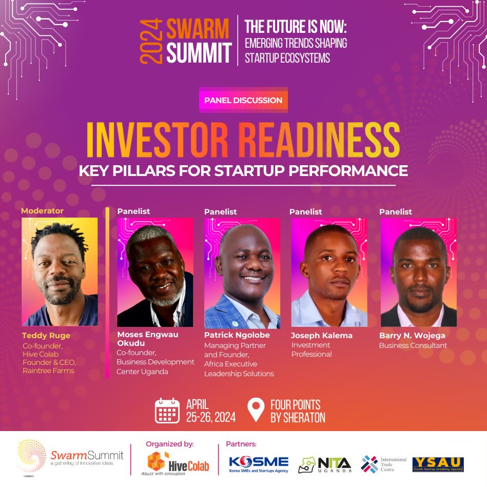 ￼Excited to announce I'll be speaking at 6th #Swarm Summit, on April 25-26 at Four Points by Sheraton Kampala! Join me for  'Investor Readiness: Key pillars for Startup Performance' discussion on 26th April. Get your tickets: quicket.co.ug/events/254154-… #swarm24 #thefutureisnow