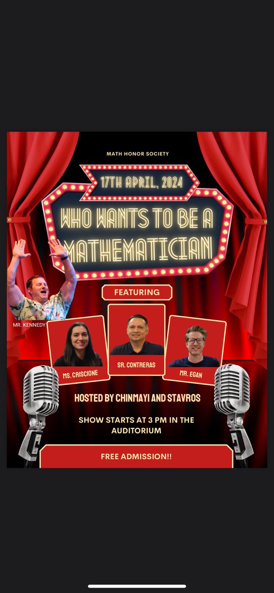 Another first at YHS-Who Wants To Be A Mathematician is set for tomorrow (Wednesday) at 3:00. Check out the celebrity lineup. Guaranteed entertainment! Who will win???🌽 #FreeEvent @YClassof2024 @YHSClassof2025 @YHS__Senate