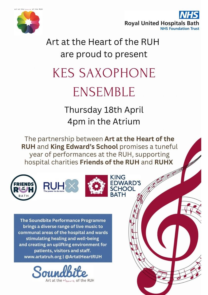 Our Saxophone Ensemble are looking forward to bringing some musical entertainment to the Atrium of @RUHBath later this week, as part of their ongoing musical partnership with @artatruh 🎶🎷🎶🎷 #KESBathPerform #KESBathCommunity
