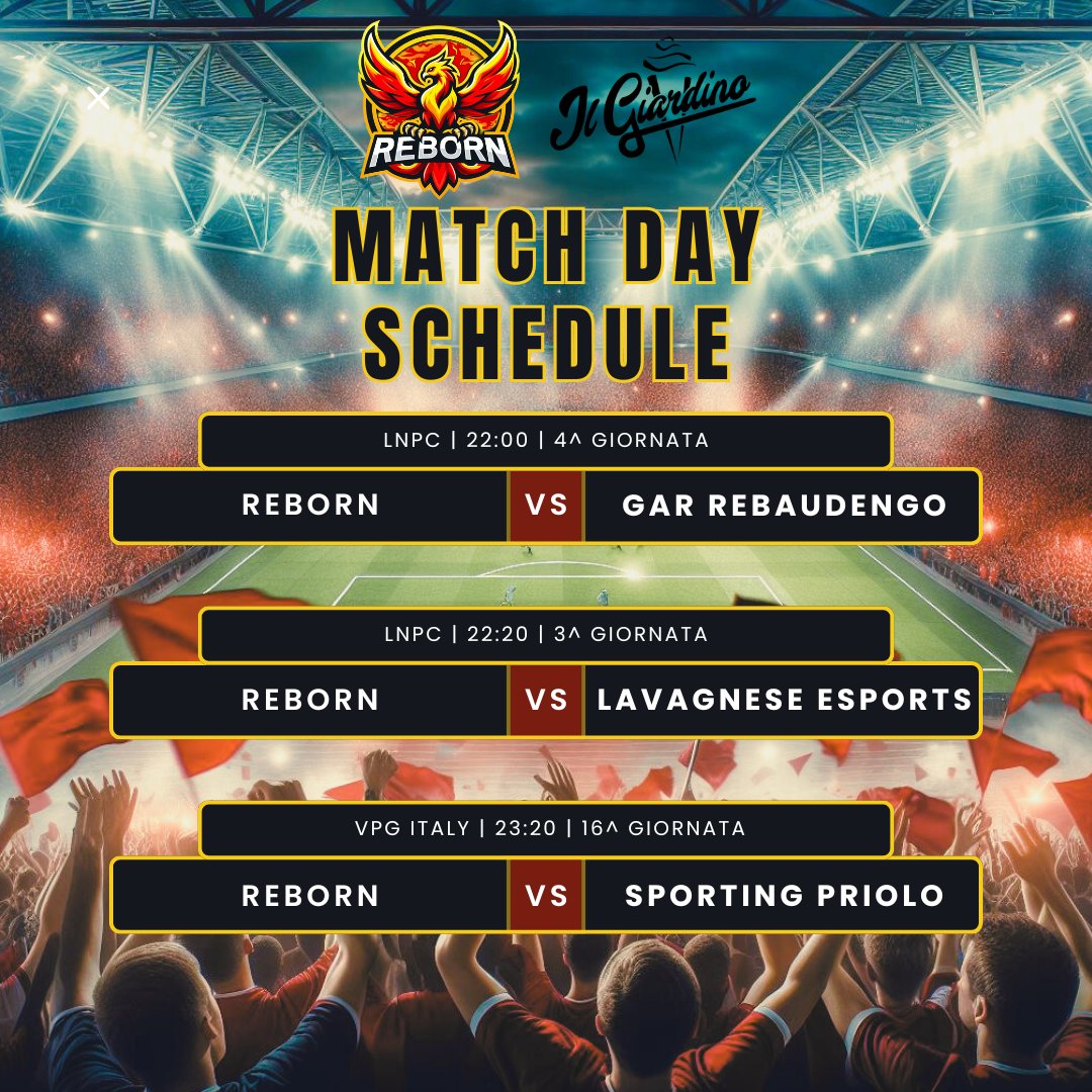reBorn_proclub's tweet photo. 📌 MATCH DAY
🏆 @LNPCup 
🗓️ 4^ Giornata
⌚ 22.00
🆚 #GarRebaudengo 

📌 MATCH DAY
🏆 @LNPCup 
🗓️ 3^ Giornata
⌚ 22.20
🆚 @Lavagnese_eSp 

📌 MATCH DAY
🏆 @VPGItaly 
🗓️ 16^ Giornata
⌚ 23.20
🆚 #SportingPriolo

📺 https://t.co/PStapTrkvQ 

#FromTheAshes https://t.co/XF5e193wfe