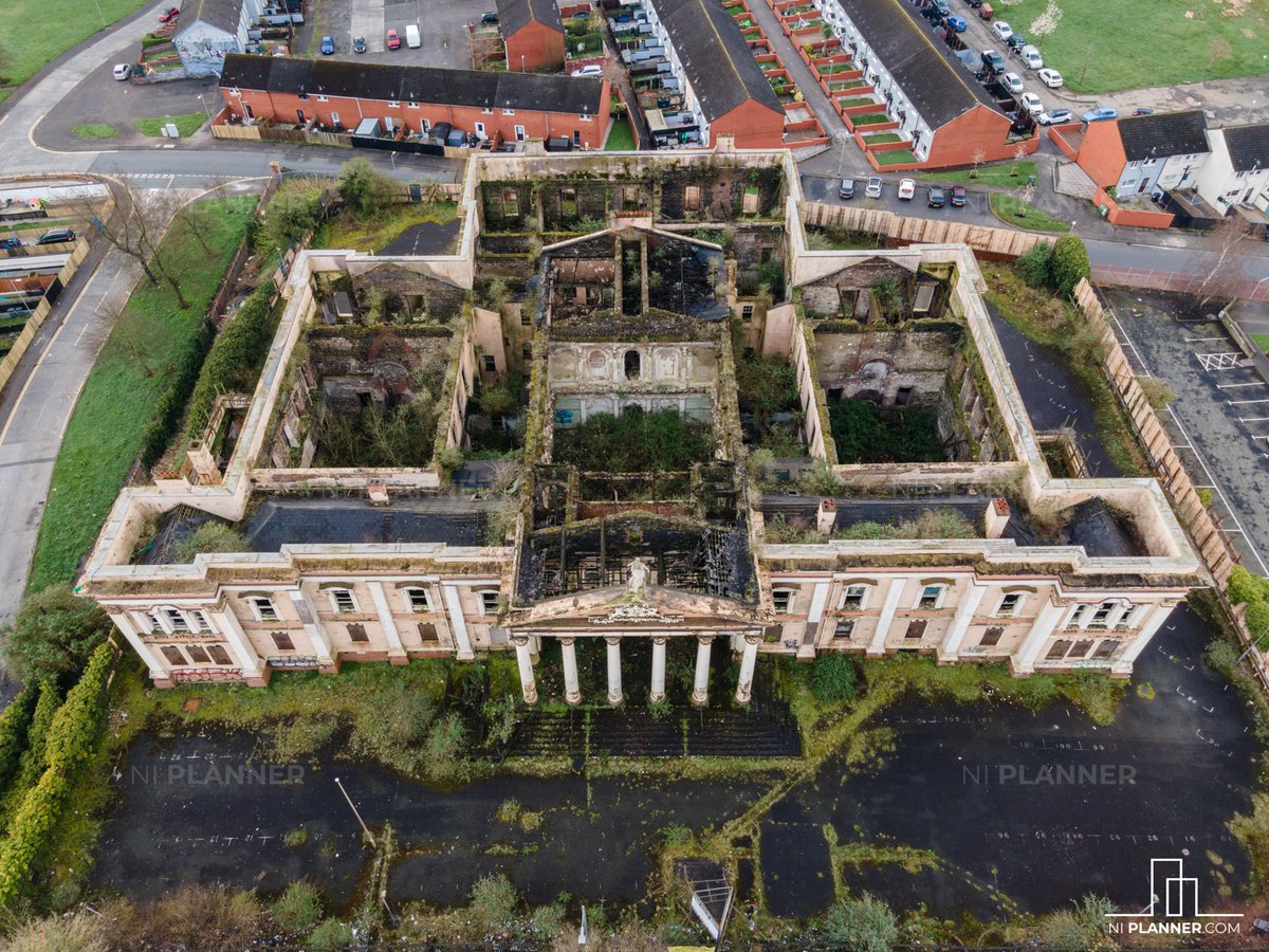 The deteriorating condition of the Crumlin Road Courthouse is notably evident in these recent aerial photographs, which show the extensive roof and structural damage the courthouse has suffered since its closure in 1998. These images emphasise the urgent need to secure and