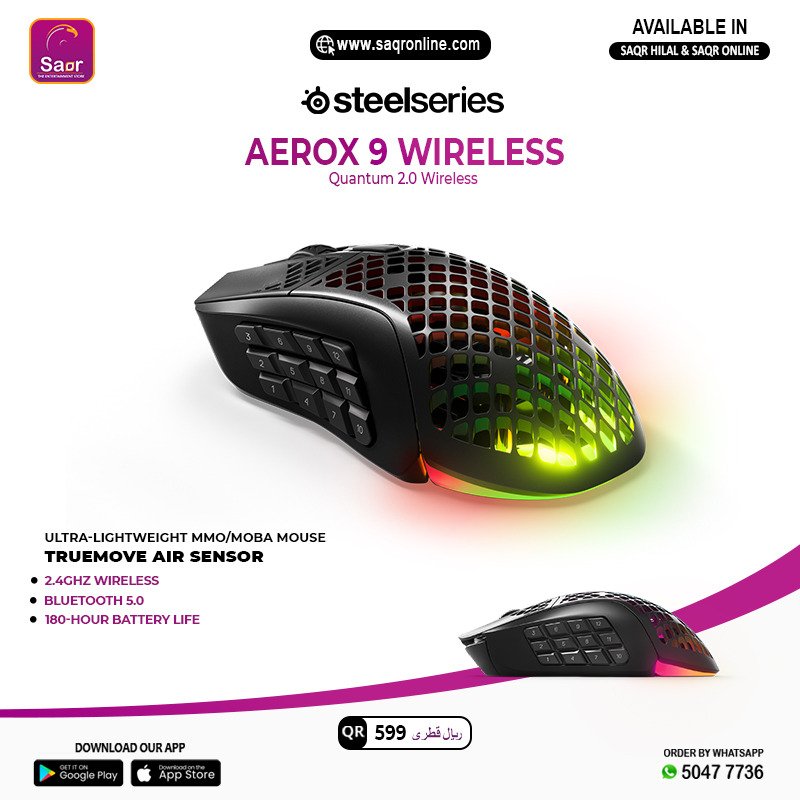 SSTEELSERIES AEROX 9 WIRELESS GAMING MOUSE - BLACK         

 SHOP NOW : 1003000038414
Available in Store & Saqronline  

 #saqr #doha #qatar #dohaqatar
#saqrstore #saqronline #saqronlineorder