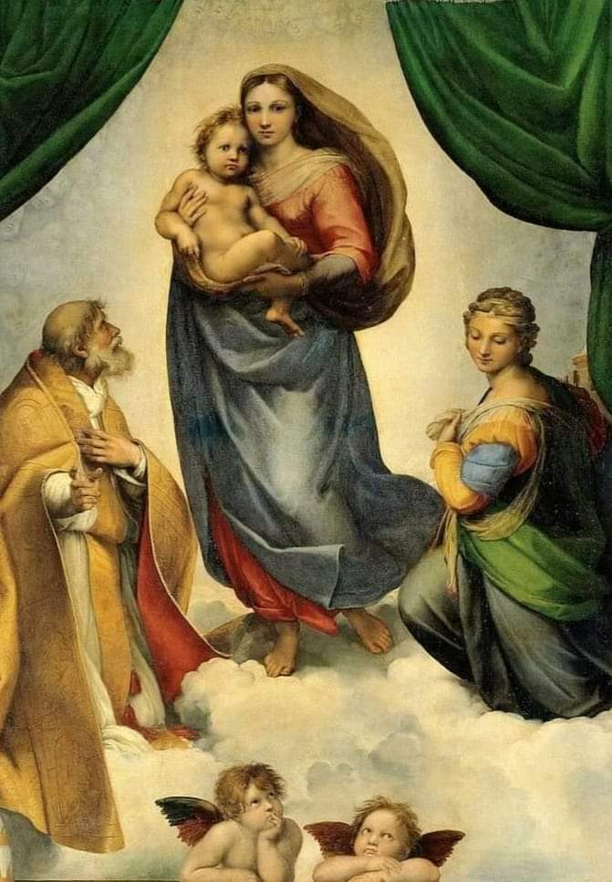 Connaissez-vous 'La Madonna sistina'? Ce tableau de Raffaello est défini comme la plus belle œuvre du peintre 'divin'. Le visage de la Madone, comme dans de nombreux tableaux de Raffaello, semble être celui de Fornarina, la jeune femme dont le peintre était profondément amoureux.