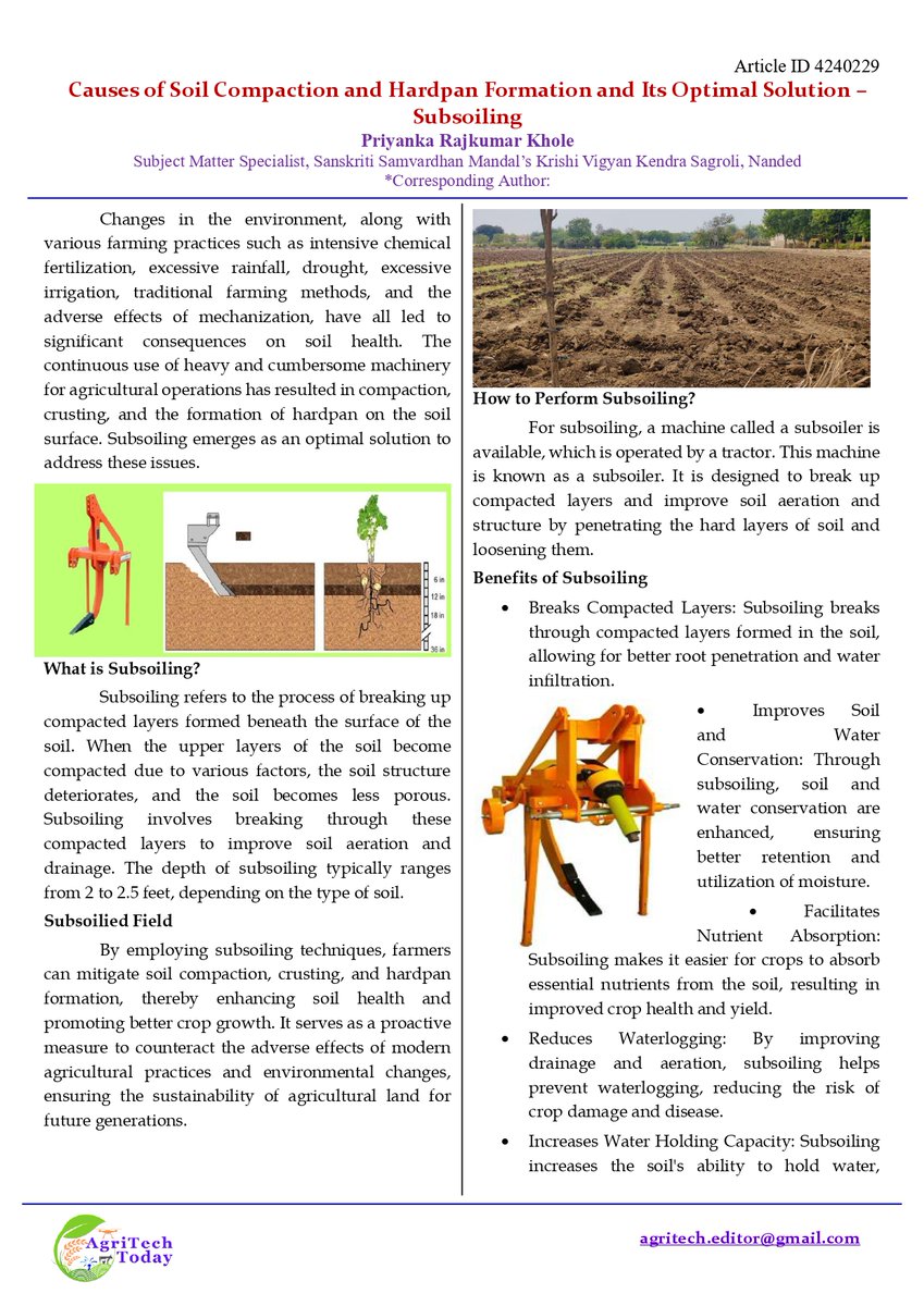 kvksagroli's tweet image. Article published in the AgriTech Today Magazine publication. #ArticleWriting #Agriculture #farming #farm #KrishiVigyanKendra #Subsoiling