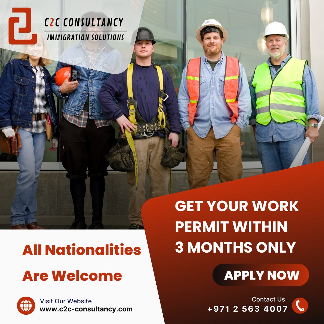 Fast Track Your Dreams: Get Your Work Permit in 3 Months at C2C Consultancy! #WorkPermit, #GlobalOpportunities, #AllNationalitiesWelcome
#WorkAbroad #InternationalCareers #MakeItHappen #C2CConsultancy