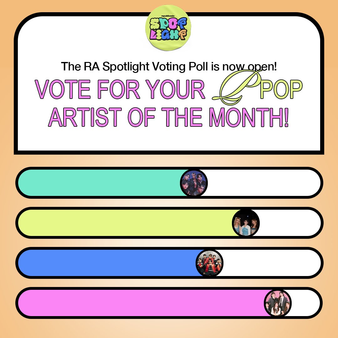 republicasiadot's tweet photo. THE RA SPOTLIGHT POLL IS NOW OPEN!

P-pop groups VXON, G22, 1ST ONE, and KAIA are now vying for the coveted SPOTLIGHT but only one group will shine the brightest.  | #republicasia #RASPOTLIGHT #PPOPToTheTop

VOTE HERE: https://t.co/kGSEMJpKAt https://t.co/F0CUfl5p4H