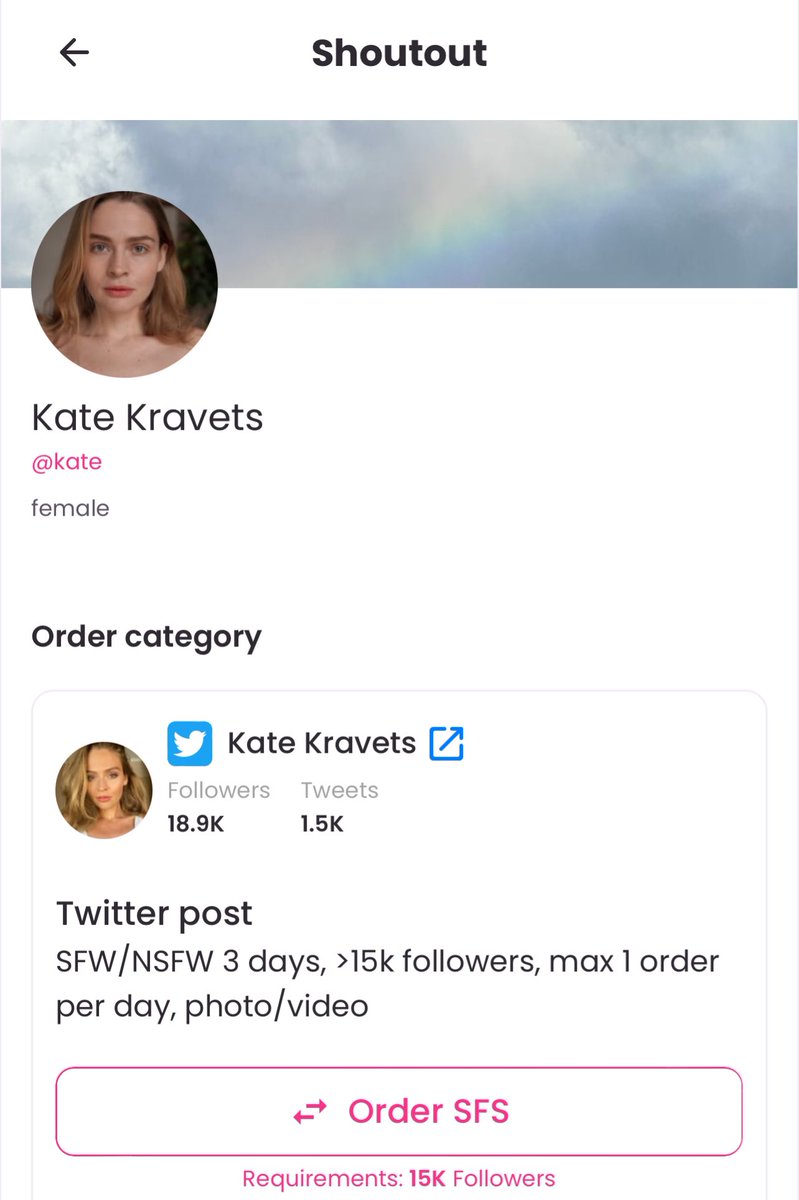 Beautiful <a href="/SuperGirlKateB/">Kate Kravets</a> available for SFS on Twitter! 🩷🌟🔥

Check this link 👉🏼 fanscity.com/shoutout/sfs/k…