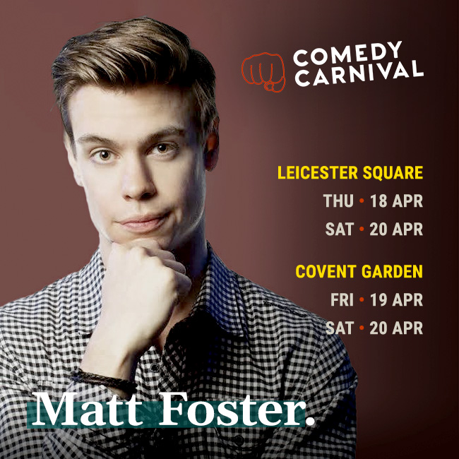 International stand up comedy this Thursday, feat. #MattFoster, @SeanMeoComedy, #DomItr, @MaxFulham , @TerenceHartnet, and #PeteGionis as MC.    

Tickets: comedycarnival.co.uk/leicester-squa…
Doors 7pm - 8pm. Show 8pm - 10:15pm.