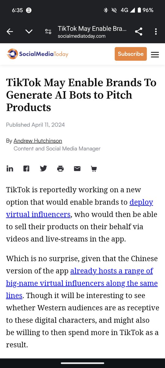 Zacurly's tweet photo. Imagine having to compete against a virtual influencer for a campaign. With the rise of AI, creating a virtual influencer on social media platforms has become much easier.

With #TikTok looking to enable these, it will be difficult to tell real creators from AI creators. https://t.co/J0Tv5Ukxnr