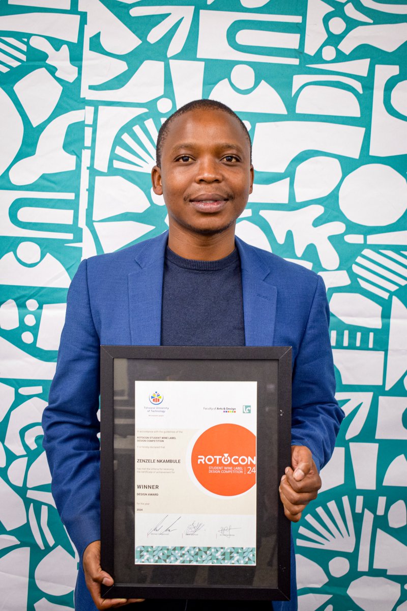 Hey TUT Fam!
Integrated Communication Design students dominated the Rotocon Wine Label Competition! ✨

1st Place: Zenzele Nkambule (Advanced Diploma) Runner-Up: Siyamdumisa Ntebeko Mbele (3rd Year)
The future of design is bright at TUT. #TUT20yearsCelebration 
#FromGoodToGreat