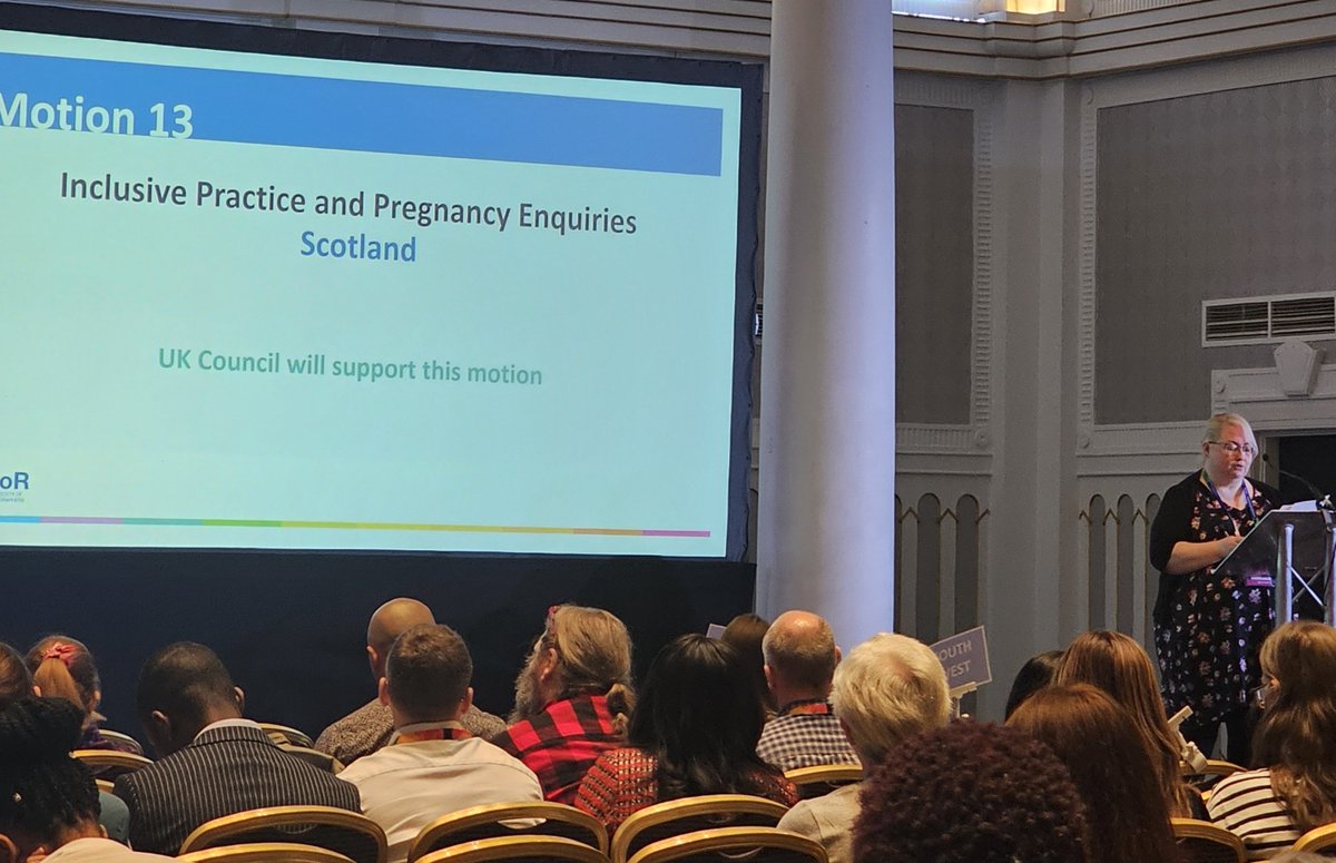 Another fantastic speech & motion from Scottish delegate Louise on Inclusive Practice and Pregnancy Enquiries @SCoRMembers #SoRADC2024 🏴󠁧󠁢󠁳󠁣󠁴󠁿