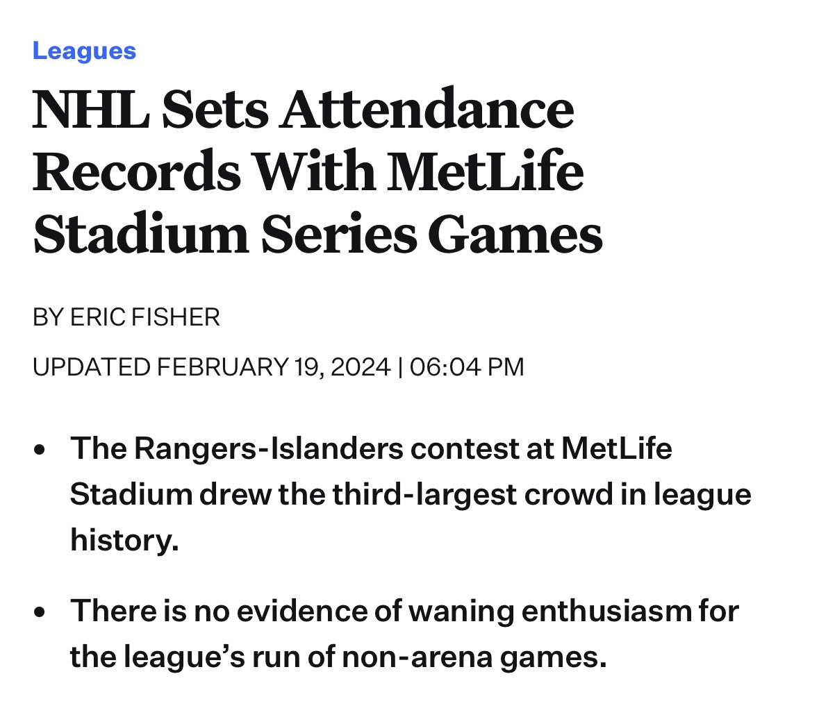 It’s interesting that we keep seeing record attendance for live events of various kinds (I hear Taylor Swift did a popular tour) despite the bad economy.