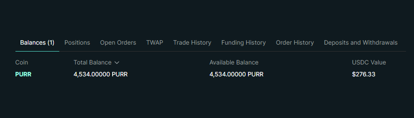 Hyperliquid $PURR airdropped!!! 🪂 No manual claim required. Simply go to Hyperliquid and check your portfolio page. $PURR is the first HIP-1 native token on the Hyperliquid L1. I think Hyperliquid will outdo the Aevo airdrop. I'm betting big on it. If you haven't started,