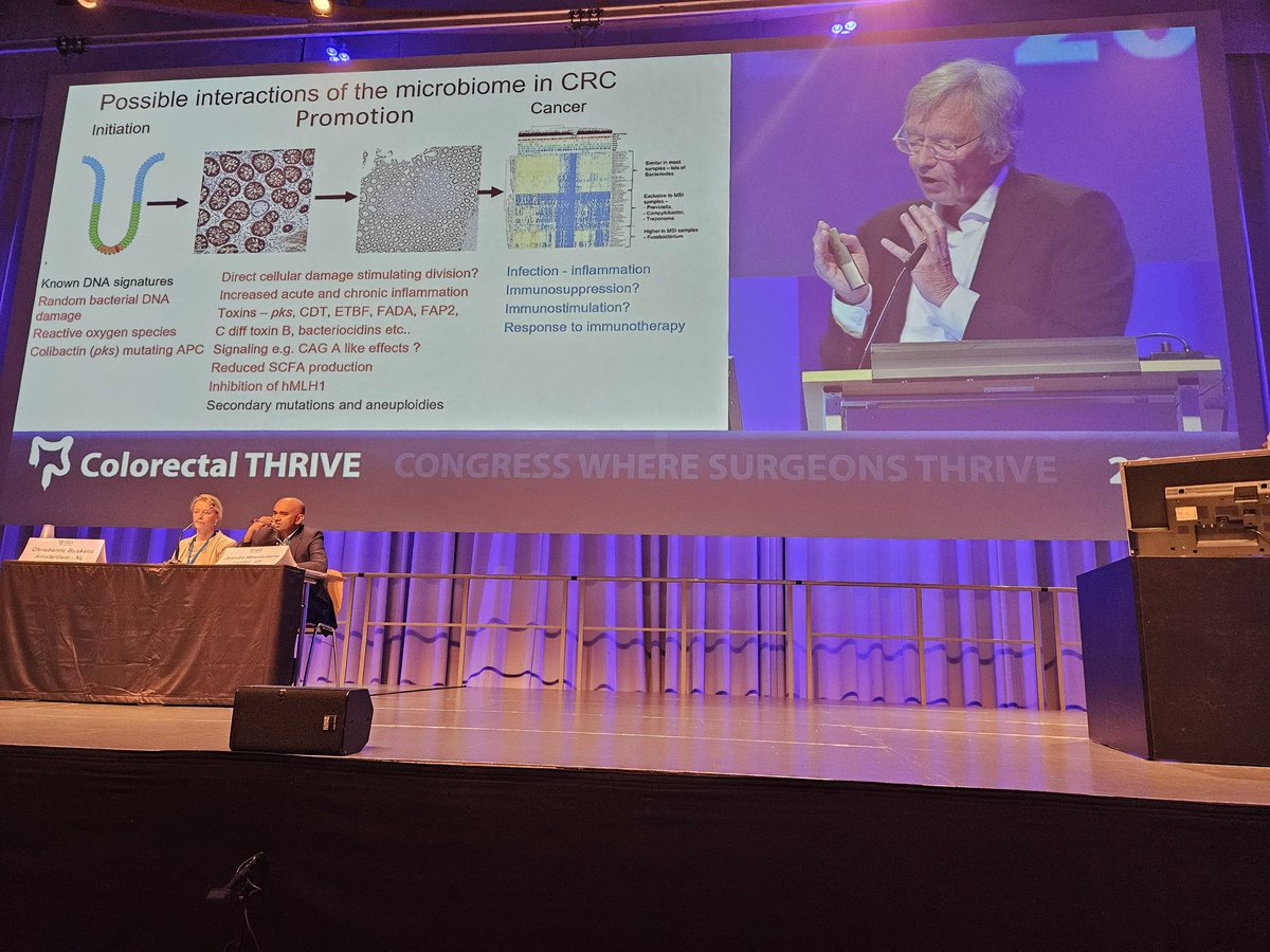 colothrive's tweet photo. Phil Quirke #THRIVE24 discusses the most recent data and insights on the role of the microbiome in #colorectal #cancer framing this rightly as a public health issue caused by dysbiotic evolution linked to nutritional choices widely represented in our population.
Fascinating thoughts and perspectives #colorectalsurgery