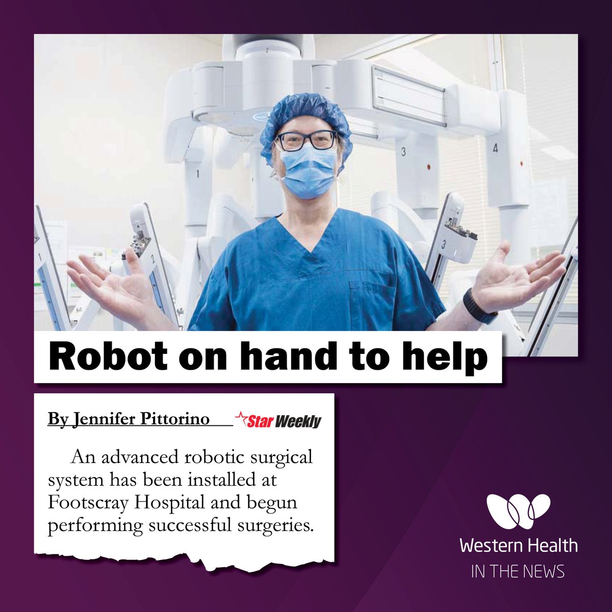 🤖🩺 A new surgical robot 🤖 🩺 has arrived at Footscray Hospital, giving patients in Melbourne's west access to state-of-the-art surgical treatments. 📰Read all about it in the Star Weekly 📰 …ribyrnonghobsonsbay.starweekly.com.au/news/specialis…