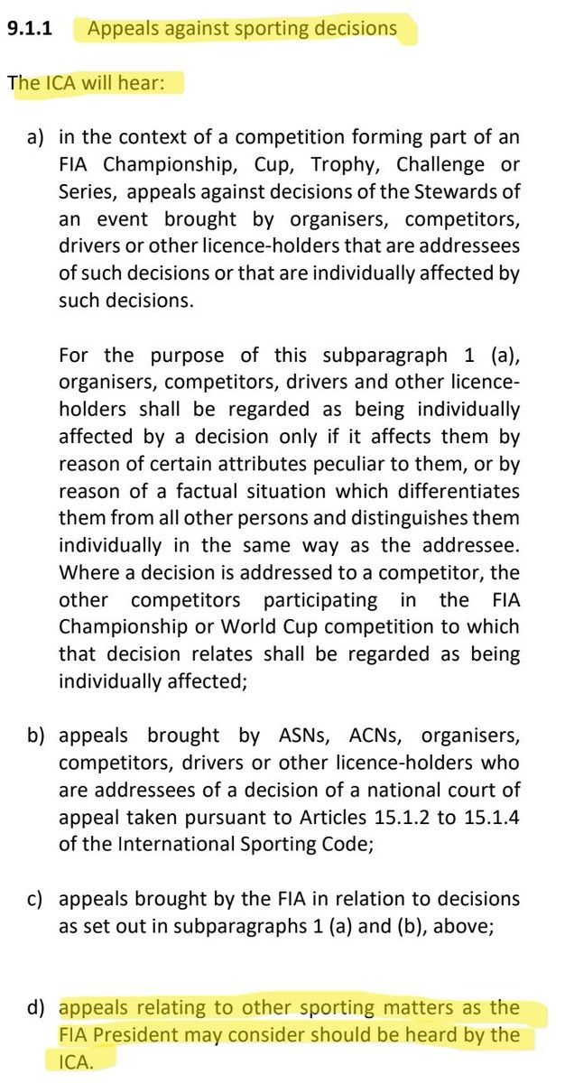 Dear @fia @f1 @Ben_Sulayem @andrewbensonf1 @SkySportsF1 @ESPNF1 @MercedesAMGF1 @TotoWolff__ Why has Judicial & Disciplinary article 9.1.1.d not been used to refer #AD2021 to the ICA for them to rule on the valid interpretation of the #F1 safety car regulations? #NoMoreBS