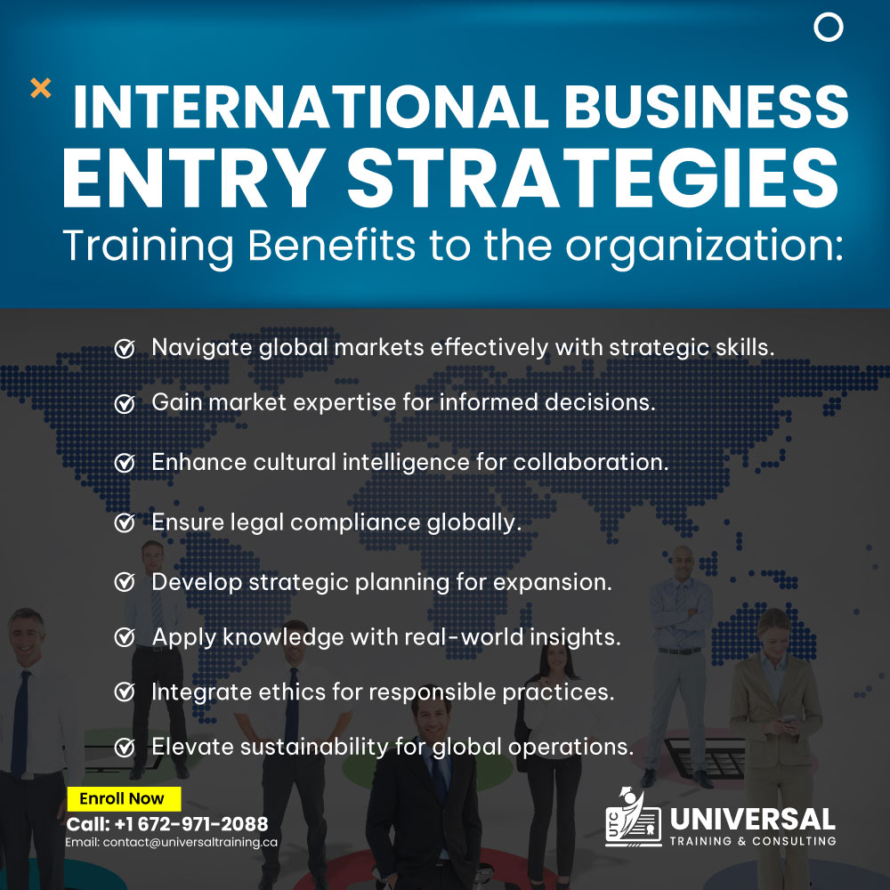 ✨Empower your organization for global success with our international business entry strategies training! Gain essential knowledge and strategies for international triumph!🔑Visit More: universaltraining.ca #InternationalBusiness #Training #Canada #BC #Surrey #vancouver