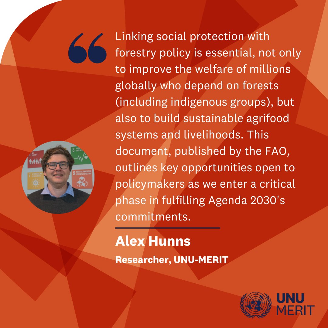 5 UNU-MERIT researchers co-authored the @FAO publication 'Strengthening coherence between forestry and social protection for sustainable agrifood systems transformation', which highlights opportunities for policymakers to achieve Agenda 2030's goals. ➡️ bitly.ws/3i6IY